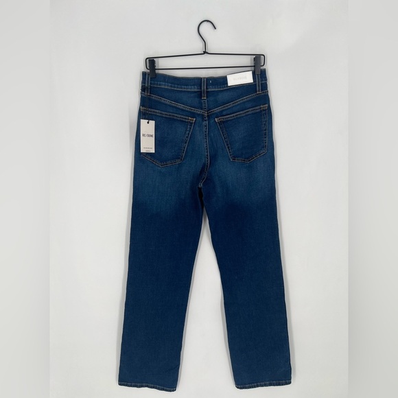 Re/done 90s High Rise Loose Relaxed Straight Leg Jeans In Deep Faded Blue - Picture 5 of 7